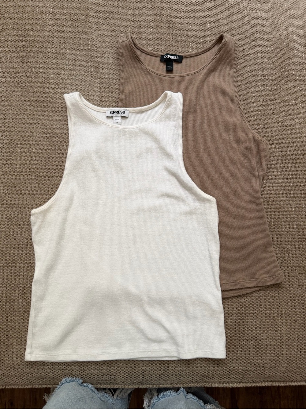 Express Ribbed Tank Tops — White & Taupe Set